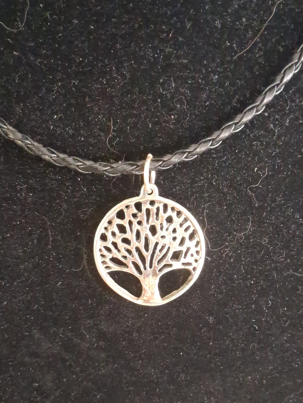 Srerling Silver Tree of Life Pendant Necklace in Black Cord